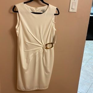 Winter White Dress with Gold Buckle